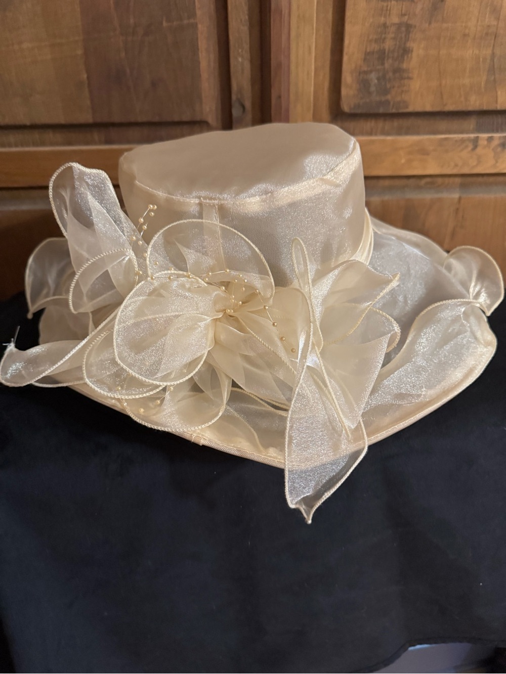 Elegant Women's Cream Organza Floral Church Hat